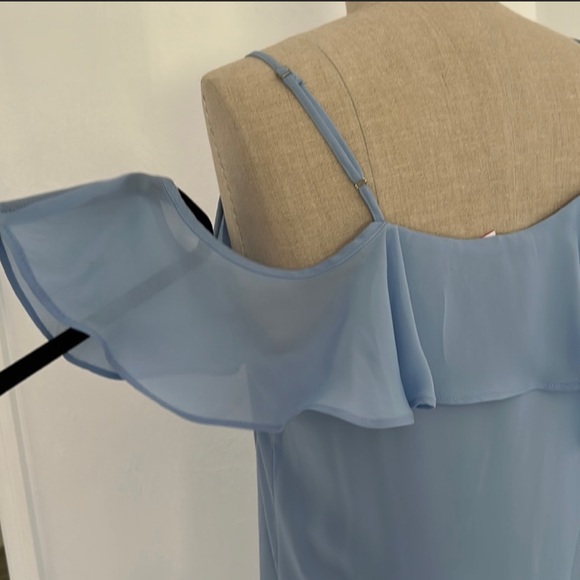 Parker Thatcher $288 Cold Shoulder Ruffled Mini Dress light Blue XS NWT - Picture 10 of 16
